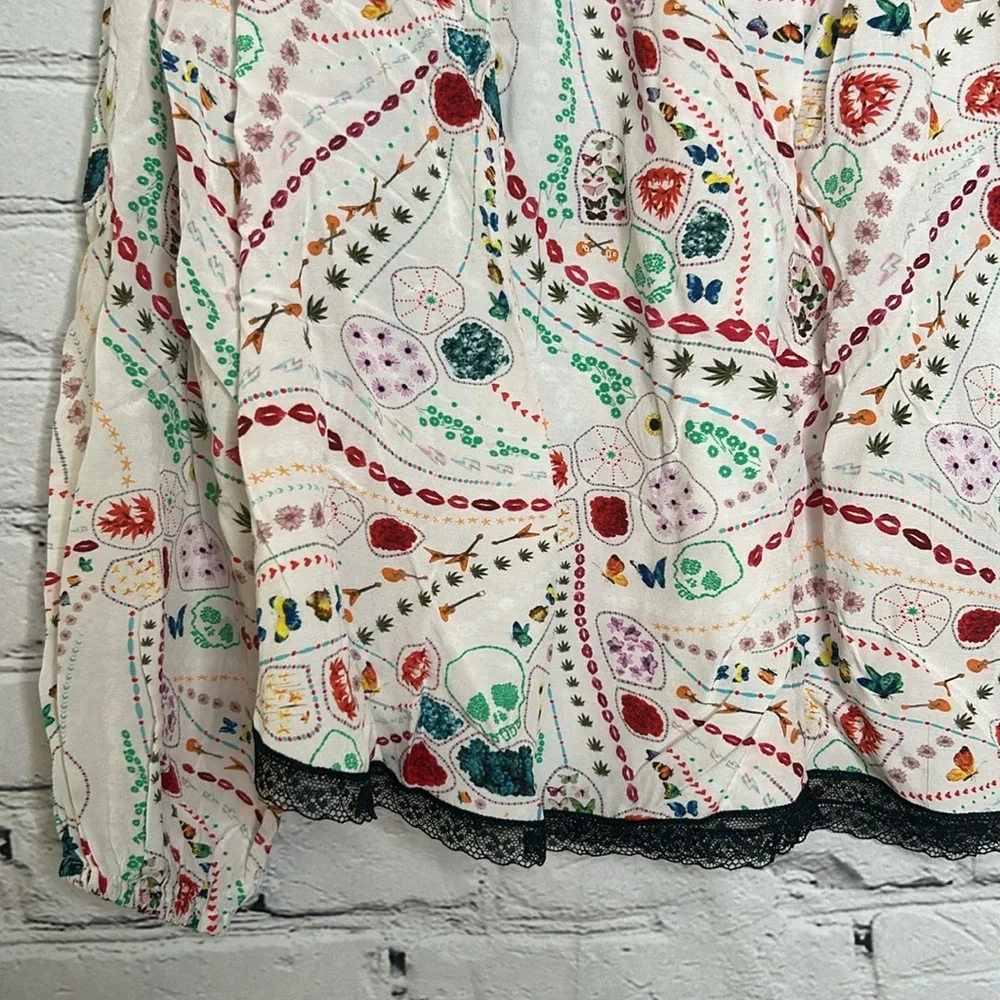Zadig & Voltaire Paris Cream Paisley Black Lace Long Sleeve Blouse Size X-Small